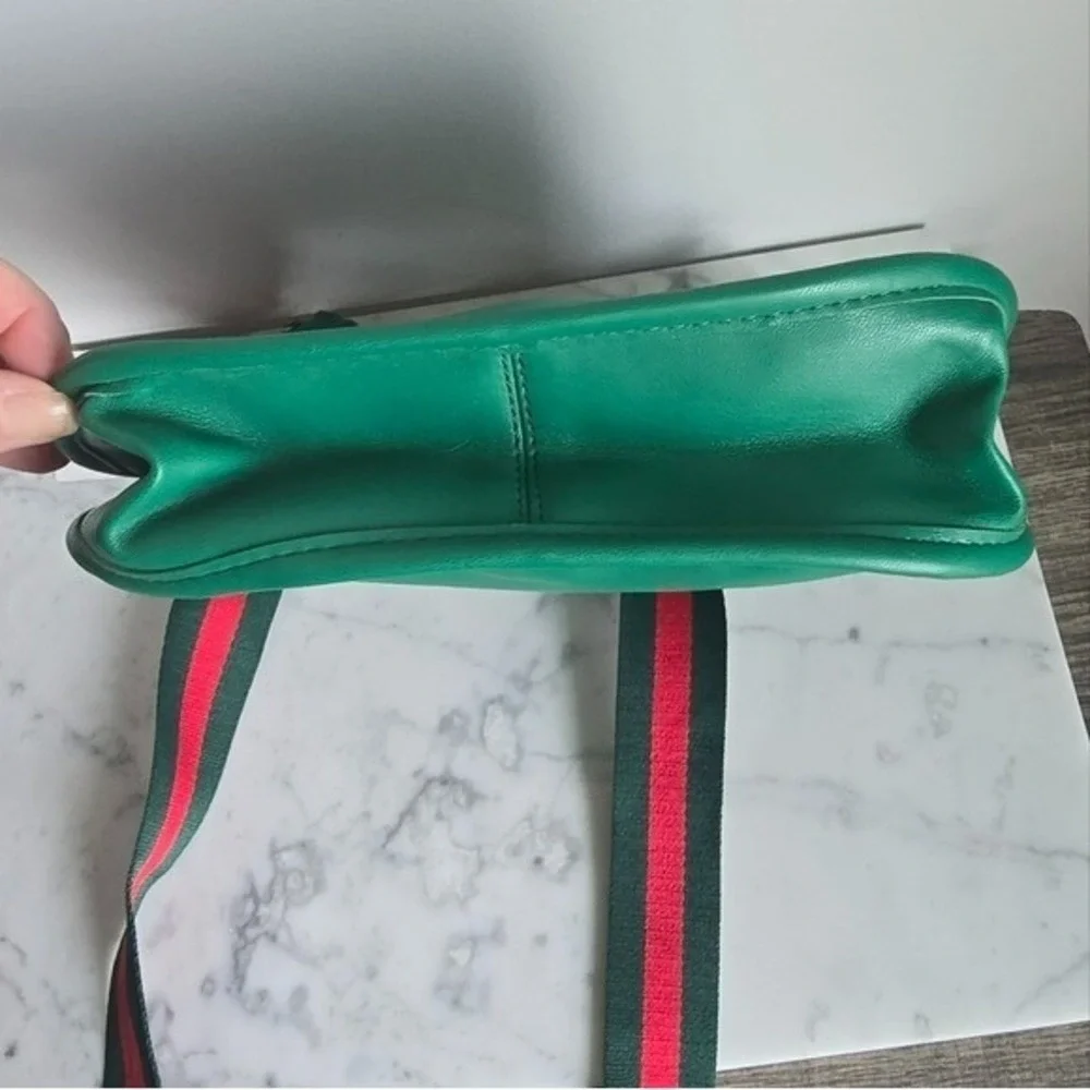 Ahdorned NEW Green Vegan Leather Stripe Crossbody Strap Messanger Bag Preppy